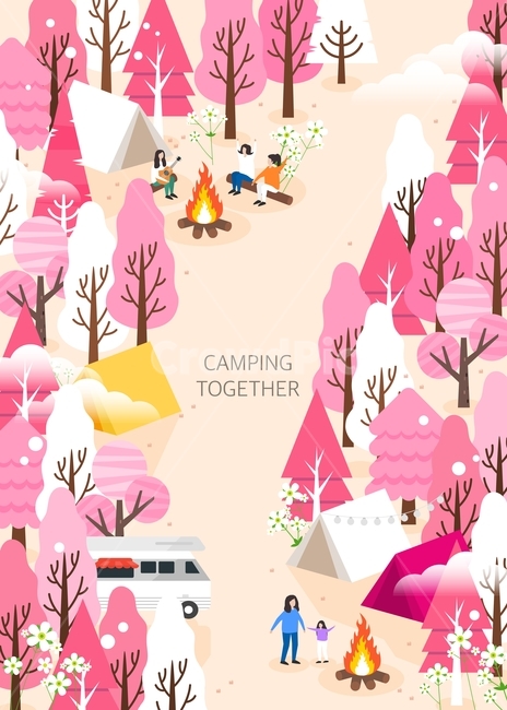 tent,forest,Cherry Blossom,tree,picnic,camp,spring,character,caravan,person,travel,bonfire,Camping,camping car