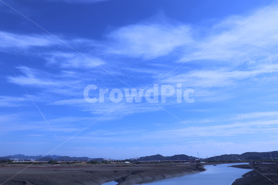 푸른,하늘,구름,송전탑,강,bluesky
