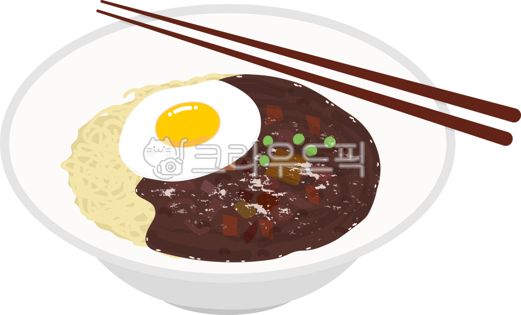 짜장면,자장면,면음식,중국음식,일러스트,달걀후라이,젓가락