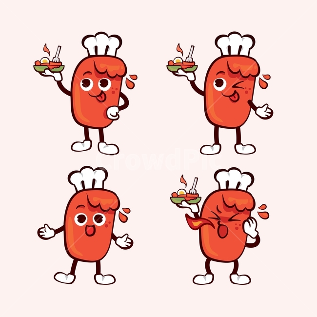 분식,길거리음식,스트릿푸드,스트리트푸드,스쿨푸드,음식,식사,캐릭터,귀여운,떡,매운,요리,얼굴,요리사,불,핫,고추,고춧가루,붉은,빨간,국물,표정,이모티콘,떡볶이,여러가지,일러스트,벡터,그래픽,일러스트레이션,graphic,illustration
