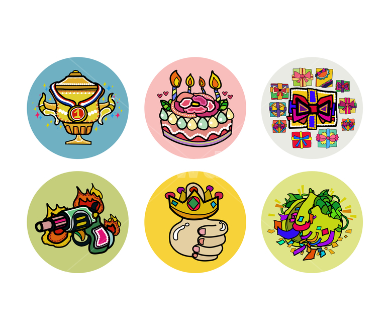 birthday,gun,Praise sticker,oh my god,seal sticker,good job,gift box,Cute illustrations,a big finger,illustration,trophy,a thumb,Thumbs up