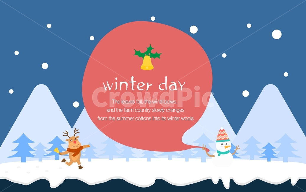 눈사람,루돌프,종,나무,산,크리스마스,겨울,플랫디자인,일러스트,겨울,계절,winter,season,그래픽,일러스트레이션,graphic,illustration