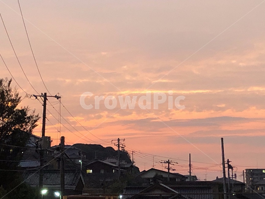 분홍색하늘,노을,일본,하늘,nature,sky,일본가옥,자연