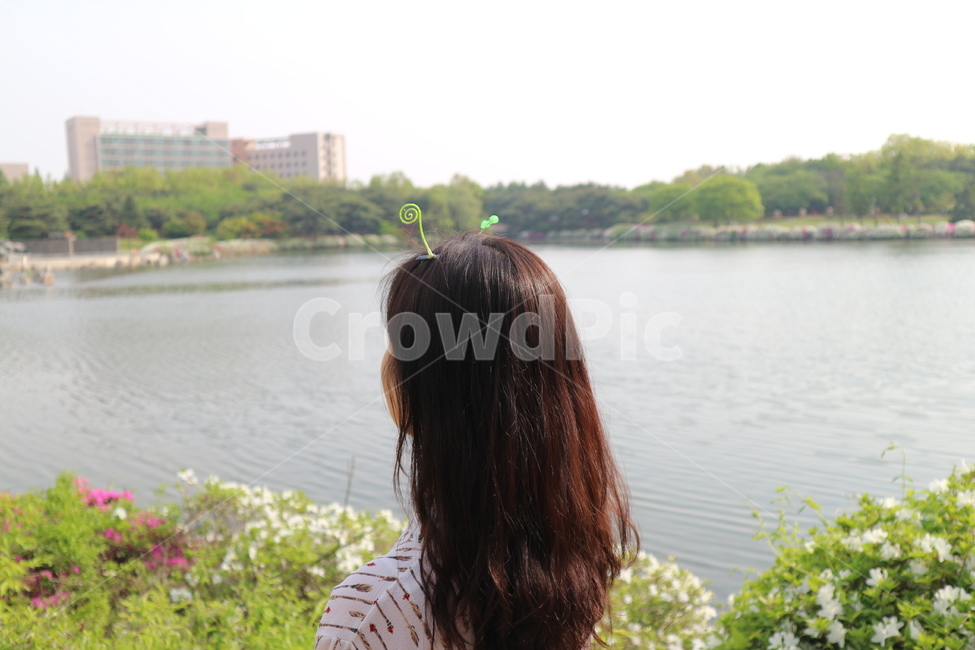 여자뒷모습,긴생머리,호수,소녀,풍경,여자,꽃밭,뒷모습,인물