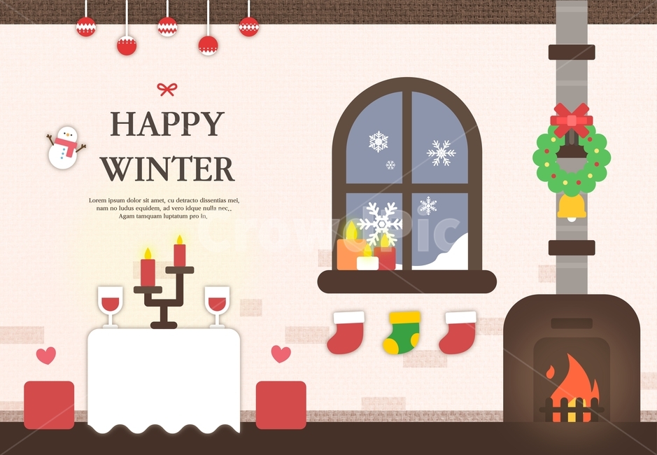 집,눈,눈결정,양말,리스,난로,겨울,플랫디자인,일러스트,겨울,계절,winter,season,그래픽,일러스트레이션,graphic,illustration