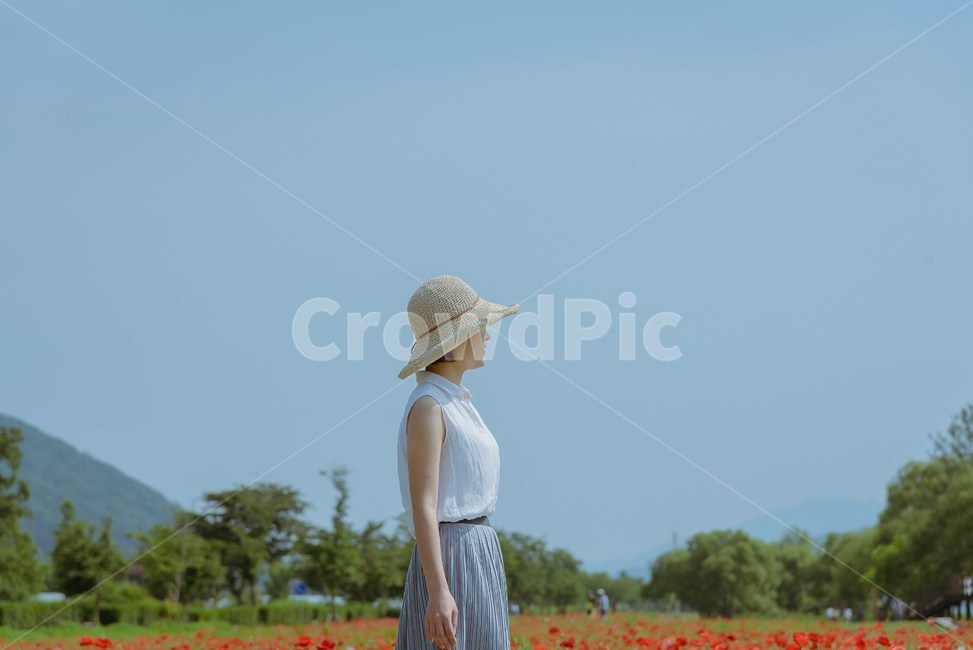 봄,봄꽃,봄소풍,양귀비꽃,모자,봄패션,봄,계절,spring,season,사람,인물,인간,human,person,여성,여자,woman,female,lady,여행,휴가,traveling,vacation,trip,hat