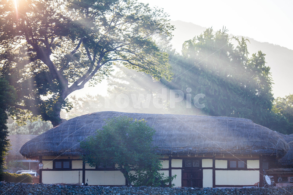 초가집,일출,빛내림,아침,전통,건축물,한옥,외암리,한국전통,한국문화,korean traditional,korean culture,건축물,건물외관,exterior,building,structure,architecture,construction