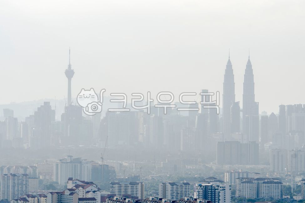 도시,쿠알라룸푸르,말레이시아,미세먼지,스모그,안개,쌍둥이빌딩,수도,타워,공기,오염,날씨,흐림,흐린,유명한