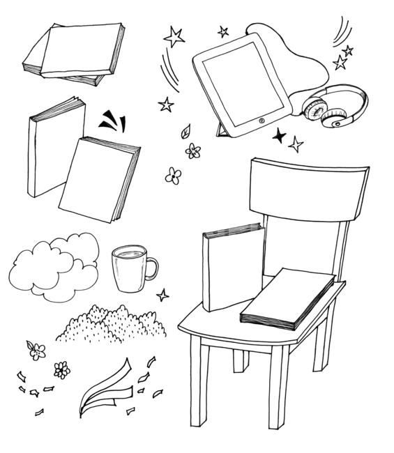 손그림,handdrawing,컵,cup,팬그림,팬라인,pen,구름,cloud,penline,penpicture,pendrawing,타블렛,tablet,헤드폰,의자,chair,headphones,책,book,노트,note