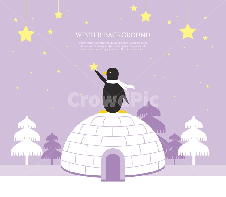 펭귄,이글루,얼음집,나무,별,밤,겨울,겨울,계절,winter,season,그래픽,일러스트레이션,graphic,illustration