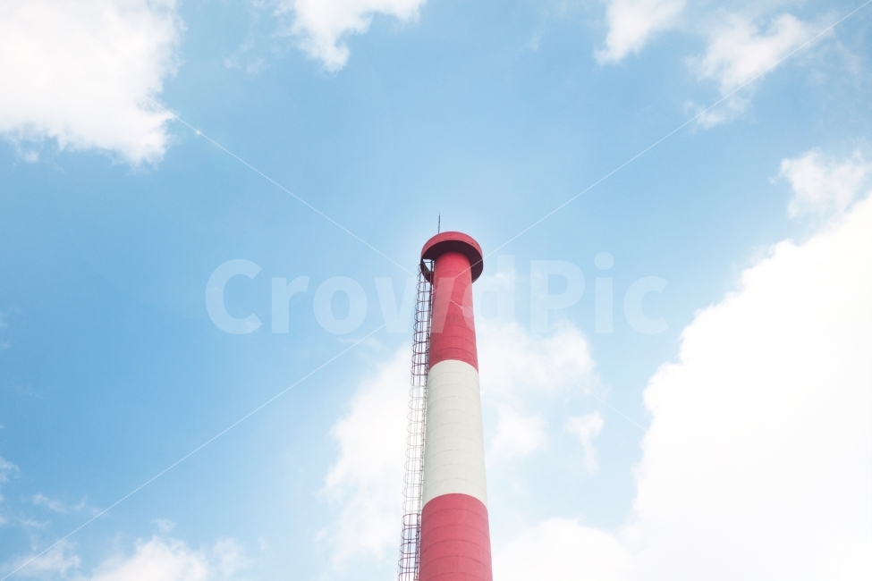 sky,factory,chimney,stack,clear,air,Chimney,environmental protection,cloud,Red,red,environment,ladder,White,white,autumn,Sky of Autumn,Sunny