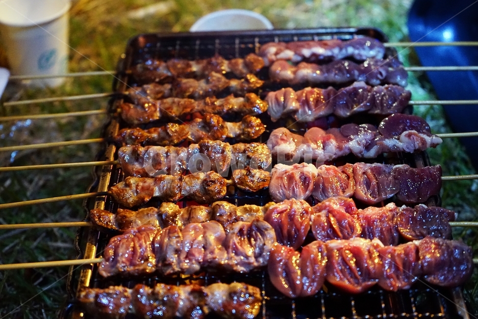 요리,염통꼬치,꼬치,숯불,분식