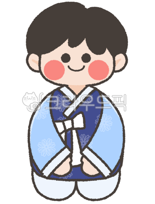 Horse,smiling face,Year of the Horse,Red Horse,Year 2026,character wearing Hanbok,child,child,boy,sitting child,boy wearing Hanbok,Hanbok,bow,New Year's money,blue Hanbok,azure Hanbok,blue,blue,Year of Byeong-o,smile,boy