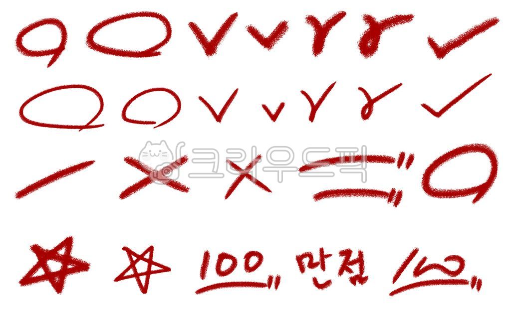 채점, 손글씨, 색연필, 빨간색, 엑스, 사진,이미지,일러스트,캘리그라피 - Nassamluv작가