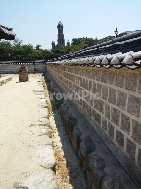 한국적,담장,돌담길,기와,전주,하늘,한옥마을