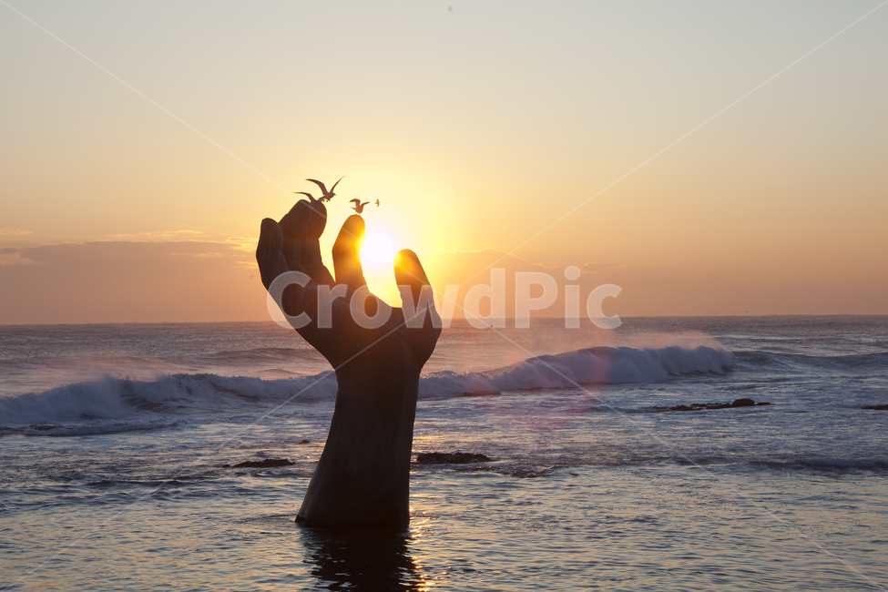 일출,갈매기,자연,nature,ocean,대양,sea,바다,water,bird,물,outdoors,flare,플레어,빛,파도,호미곶,sunlight,햇빛,조각상,동상,석상,조형물,statue,bronze statue,stone statue