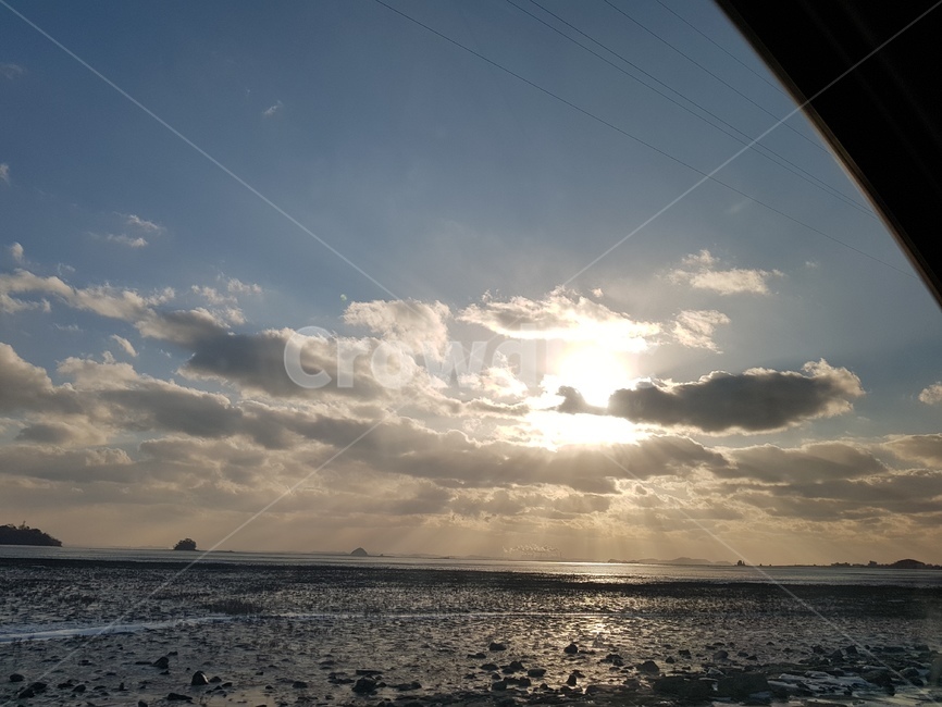 구름,햇빛,뭉개구름,노을,제부도,하늘,저녁노을,sky,cloud,갯벌,바다