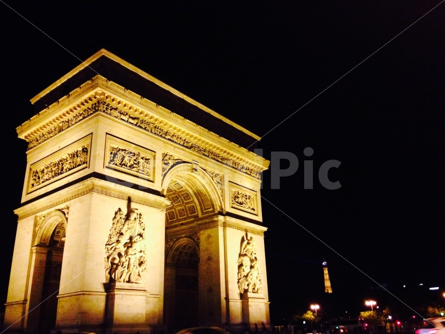 night view,Arc de Triomphe,construct,nightview,building,fly,paris,france,travel,europe