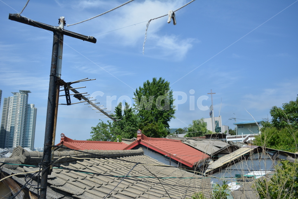 roof,지붕,안테나,하늘,여름