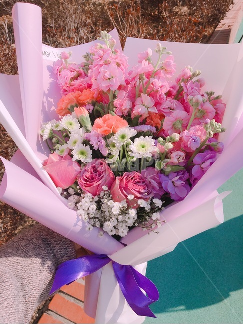꽃,꽃다발,졸업식,분홍색,보라색,자연