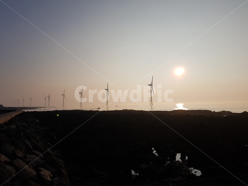 제주도,풍경,바다,풍력발전,노을