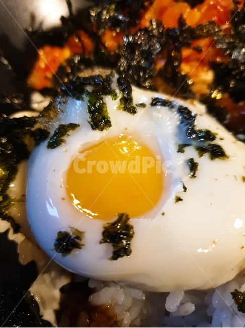 덮밥,계란,반숙,계란후라이,김치,한식,음식,요리,계란프라이,달걀,김,식재료