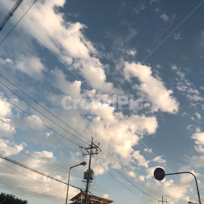 하늘,구름,뭉게구름,파란하늘,배경,전봇대