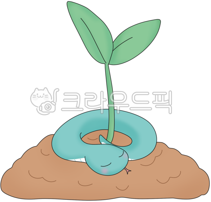 Blue snake illustration,Arbor Day illustration,blue snake,Arbor Day,sprout,snake with closed eyes,Year of the Horse,2025,snake drawing,cute snake,blue snake drawing,blue snake character