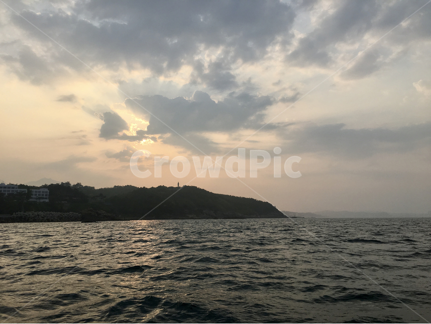 풍경,섬,바다,구름,하늘,태양,햇빛,파도,물결,일몰,노을,자연,쓸쓸함,빛,바다위