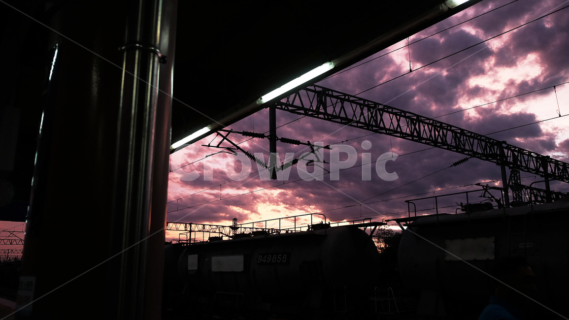 저녁,저녁노을,노을,저녁하늘,보랏빛하늘,하늘,역,기차,오송역,sunset,sky,station,train