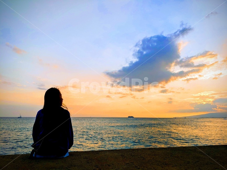 실루엣,silhouette,바다,석양,sunset,구름,cloud,자연,nature,사람,person,sky,뒷모습,ocean