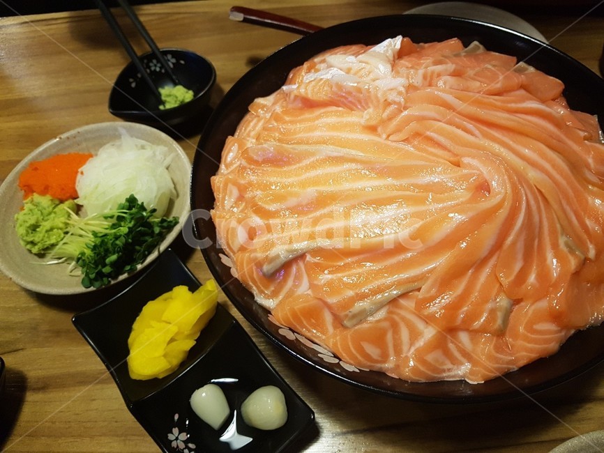 food,음식,와사비,연어,생강,식사
