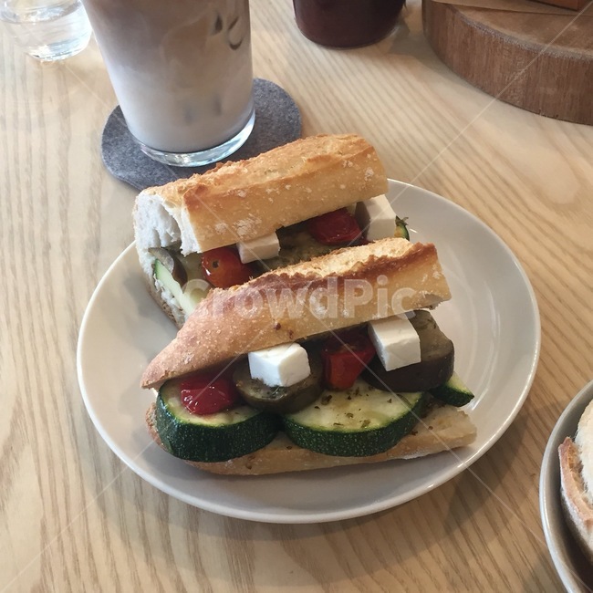 샌드위치,바게트,카페,음식,채소,야채