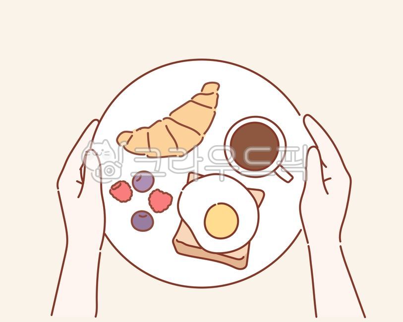 크루아상,크로아상,블루베리,계란,토스트,커피,브런치,점심,손,접시,맛있는,food,brunch,coffee,toast,cafe,사람,일러스트,삽화,illustration,croissant