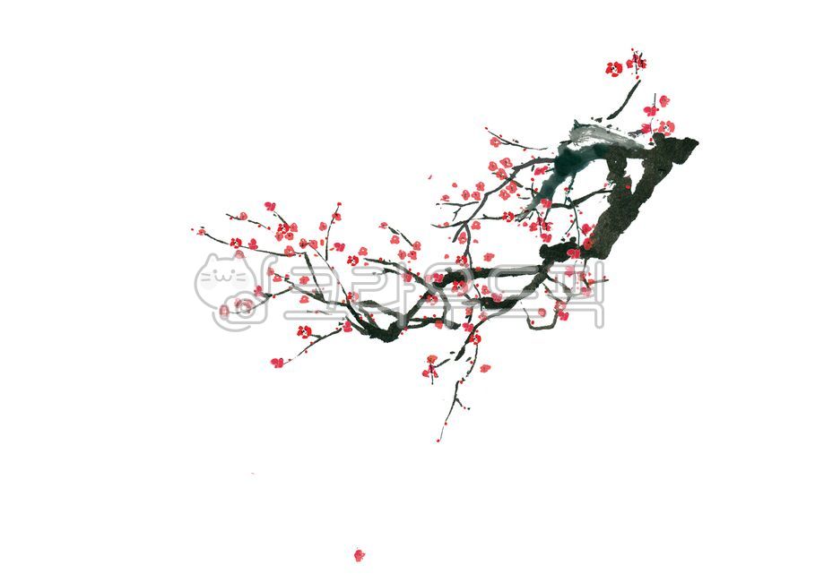 paper and ink,ink drawing,black and white drawing,Four gentlemen illustrations,red plum blossom,spring,petal,Maenan Guk Porridge,The Four Gentlemen,plum blossom,Ink painting illustration,Indian ink,Plum painting,Oriental painting illustration,nature,rice 