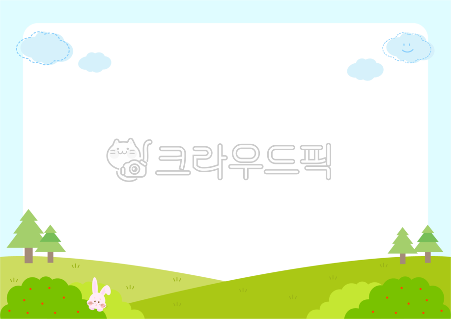 sky,dotted line,expression,Hill,Fruit,nature,tree,leaf,flower,cloud,writing pad,background,grass,rabbit,frame