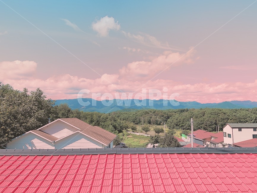 지붕,하늘,구름,풍경,자연,마을,조감도,노을,핑크,바탕화면,roof,village,town,sky,시골,마을,풍경,landscape,country,rural,town