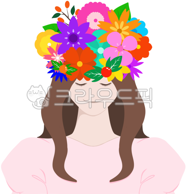 화관,crownofflowers,꽃왕관,꽃모자,여자,분홍원피스,화려한,여성,꽃을쓴