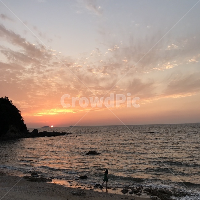 자연,하늘,nature,붉은하늘,sunset,여성,여자,바다,산책