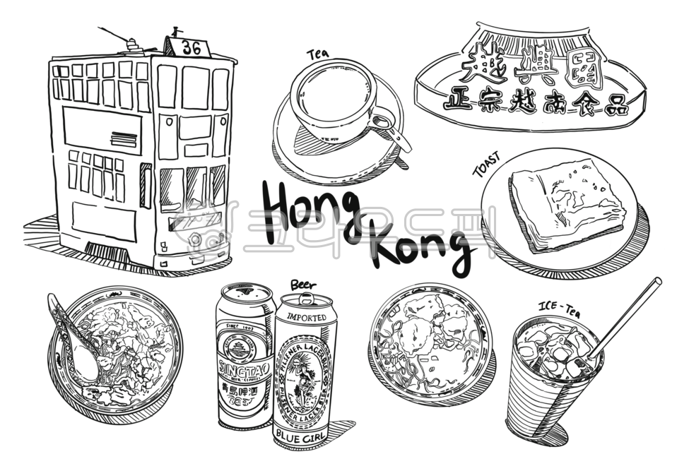 라인드로잉,손그림,핸드드로잉,선드로잉,미술,아트,카툰,만화체,선,여행,홍콩,홍콩여행,차,토스트,홍콩음식,밀크티,맥주,국수,만두국