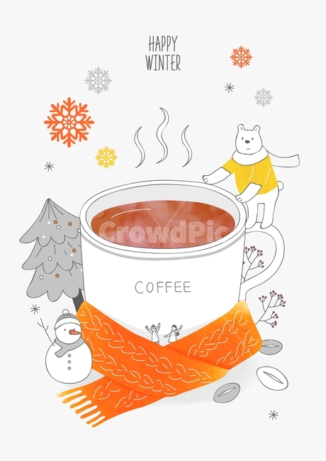 눈,눈결정,커피,목도리,곰,눈사람,나무,트리,겨울,라인일러스트,스케치,드로잉,감성,겨울,계절,winter,season,커피,카페,coffee,cafe,그래픽,일러스트레이션,graphic,illustration