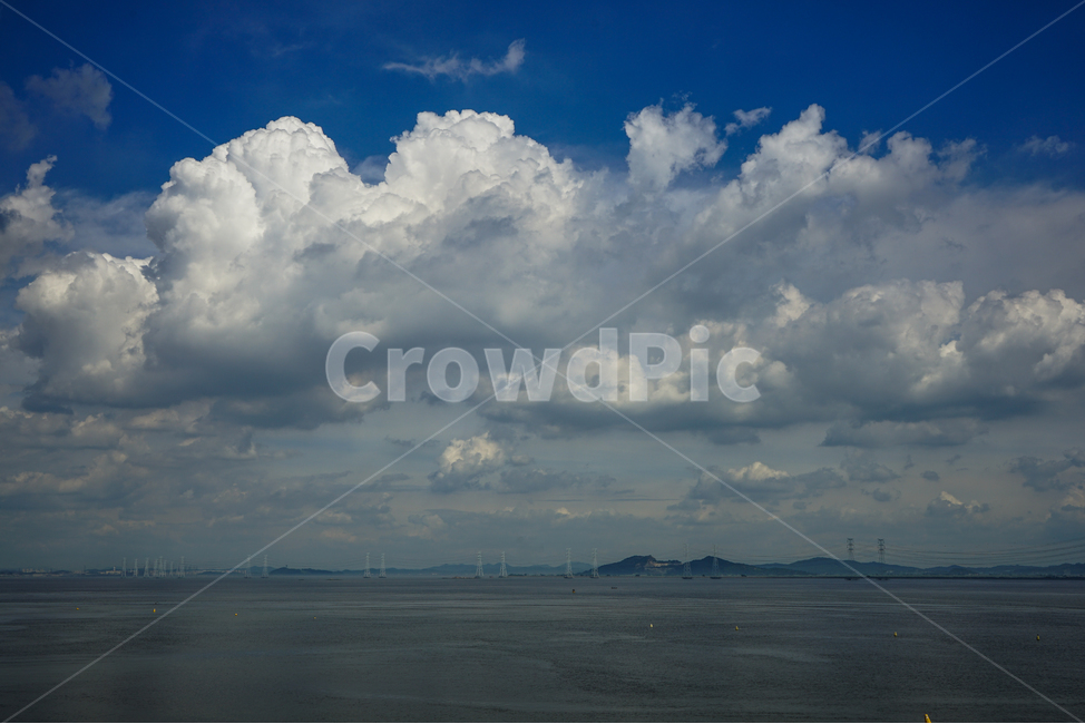 바다,구름,철탑,하늘,풍경,자연경관,자연,풍경,nature,landscape,weather,날씨,cumulus,적운,outdoors,옥외,cloud,sky
