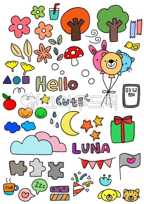 cloud,Good Note Decoration,Decorating a diary,balloon,Good Note Sticker,puzzle,Good Note,sticker,tree,Production sticker,Garland