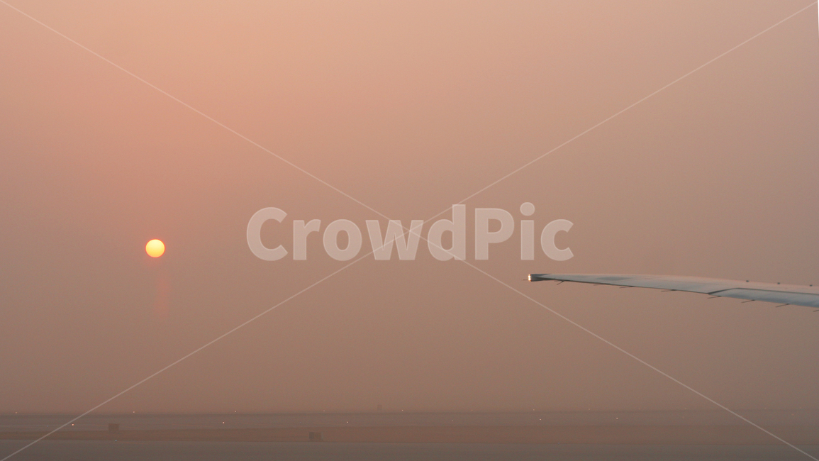공항,비행기,날개,안개,일출,착륙
