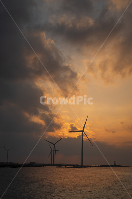 일몰,풍차,바다풍차,windturbine,신창리포구,신창리해안도로,제주도