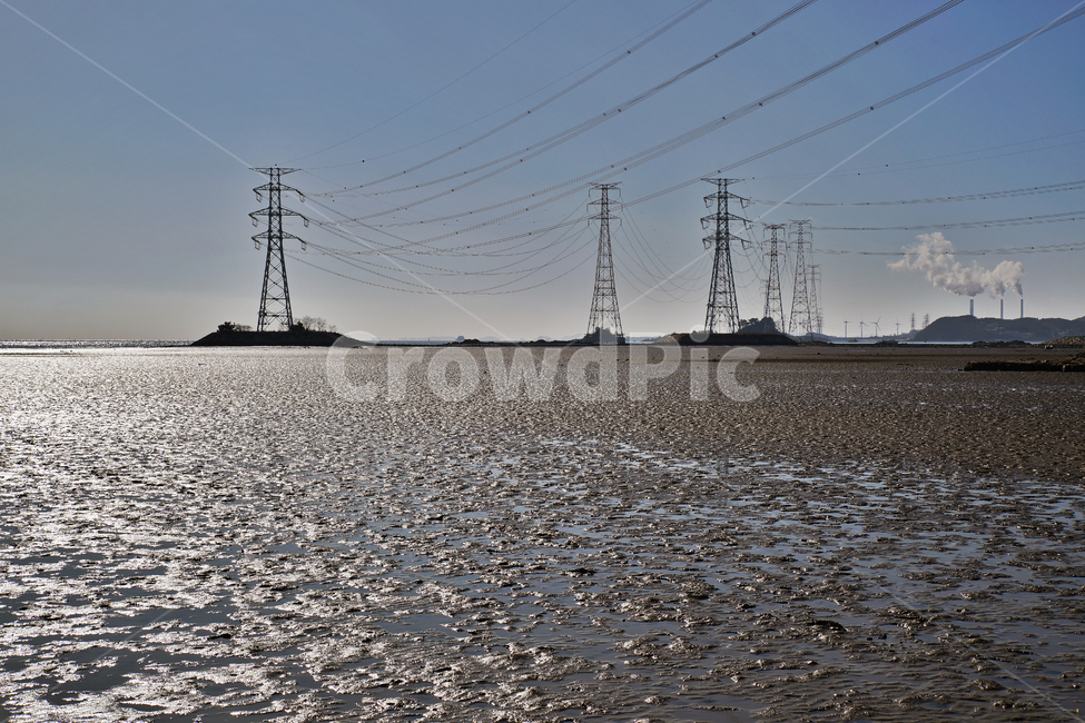 철탑,송전탑,선재도,목데미뿌리,해안,바다,서해,에너지,썰물,에너지산업,energy industry