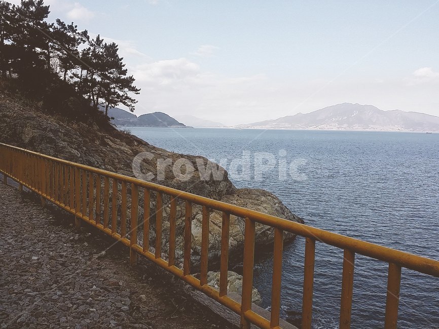 바다,자갈,풍경,자연,난간,바위,산,하늘,자연,풍경,nature,landscape,handrail,banister,railing