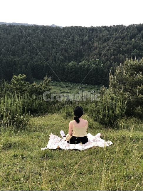 자연,풍경,뒷모습,소풍,산,초록,식물,휴식