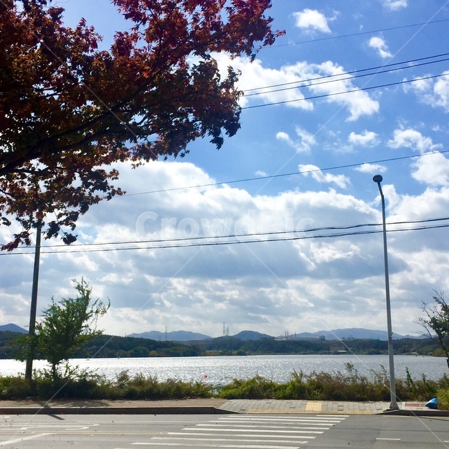 뭉게구름,구름,도로,호수,나무,전못대,햇살,맑은날,푸른하늘,자연,풍경,nature,landscape,asphalt,아스팔트