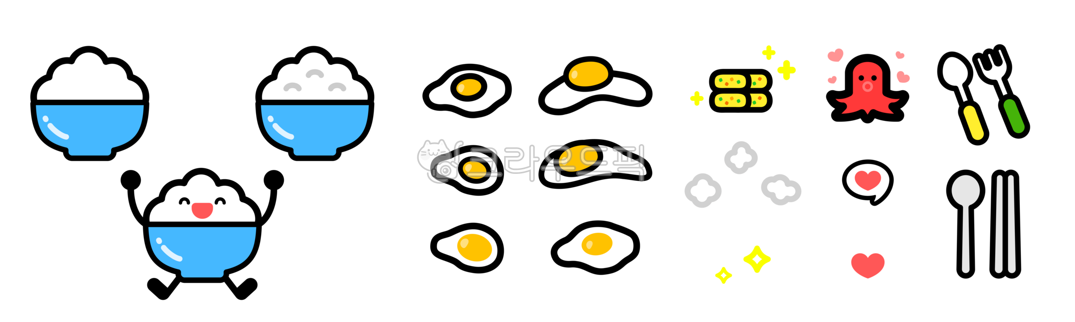 밥캐릭터,밥마스코트,밥,캐릭터,마스코트,공기밥,밥아이콘,밥픽토그램,밥공기,쌀밥,일러스트,png,아이콘,음식,푸드,식품,한국,얼굴,귀여운,표정,웃는얼굴,미소,웃음,란후라이,계란말이,문어소세지,밥그릇,도시락,귀여운음식,미소캐릭터,감정표현,하트이모지,수저세트,숟가락,포크,젓가락